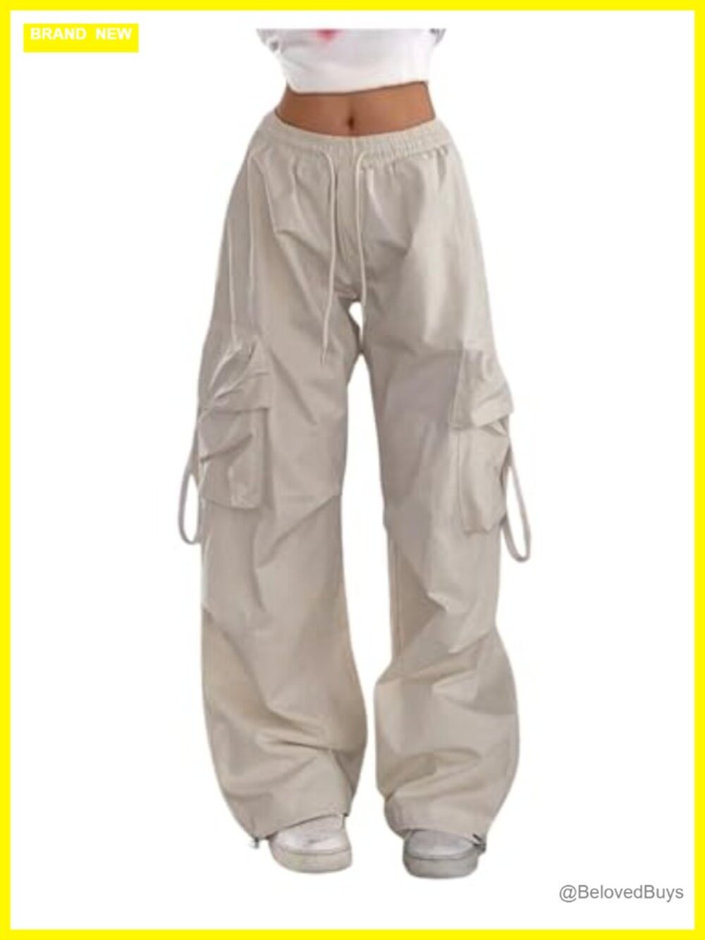 Women's Parachute Cargo Pants Wide Leg High Rise Drawstring Track Pants